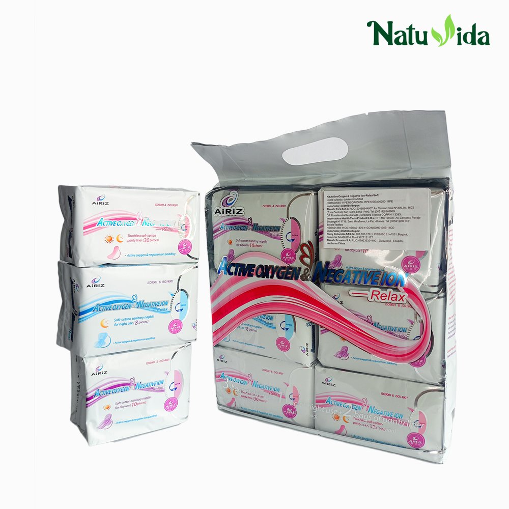 Set Grande Toallas Higiénicas Femeninas Airiz - (60 Unidades) Oxigeno Activo y Aniones Negativos