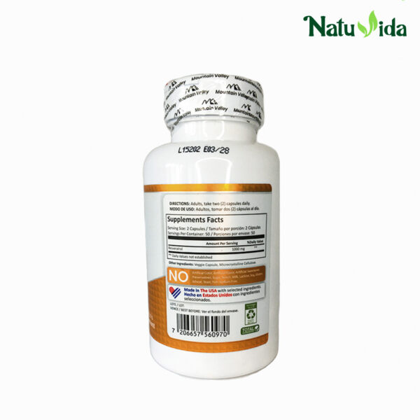 Resveratrol 1000mg - Mountain Valley 100 Cápsulas (Antioxidante)